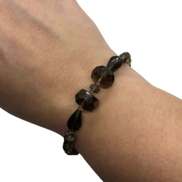 Unique Vintage Sterling Silver & Brown Smoky Quartz Gemstone Bead Bracelet - Picture 6 of 6